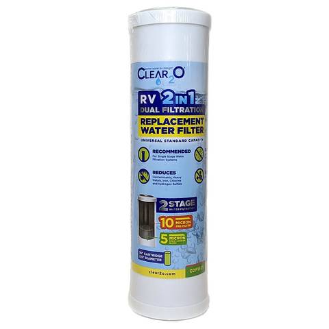 CLEAR2O® RV 2 IN 1 DUAL FILTRATION REPLACEMENT WATER FILTER - CDF1501 PRE-FILTER & CARBON FILTER
