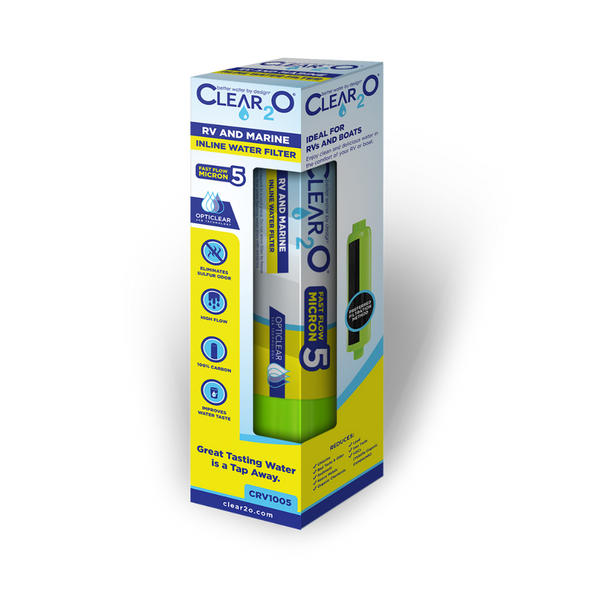 CLEAR2O® RV and Marine Inline Water Filter - CRV1005 - Unlock High-Flow, Great-Tasting Water. Only Clear2O provides Revolutionary 5 Micron Carbon Block Filtration System for RVs and Marine Use!