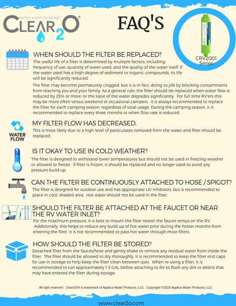 CLEAR2O® RV AND MARINE INLINE WATER FILTER - CRV2006 - Experience Ultimate Water Purification with Our 1 Micron Solid Carbon Filter