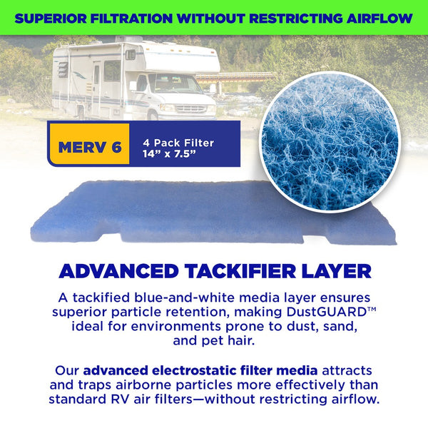 CLEAR2O DUSTGUARD RV AIR FILTER 14" X 7.5" (4 FILTER PK)