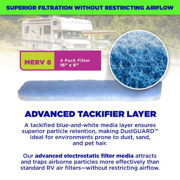 CLEAR2O DUSTGUARD RV AIR FILTER 16" X 6" (4 FILTER PK)
