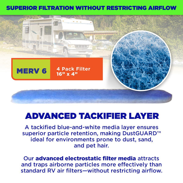 CLEAR2O DUSTGUARD RV AIR FILTER 16" X 4" (4 FILTER PK)
