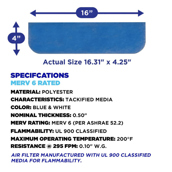 CLEAR2O DUSTGUARD RV AIR FILTER 16" X 4" (4 FILTER PK)