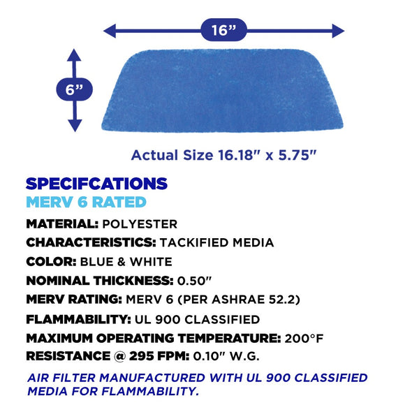 CLEAR2O DUSTGUARD RV AIR FILTER 16" X 6" (4 FILTER PK)