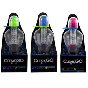 3 CLEAR2GO® SPLASH FILTER WATER BOTTLES - GREEN, RED, BLUE - FINAL SALE * While Supplies Last