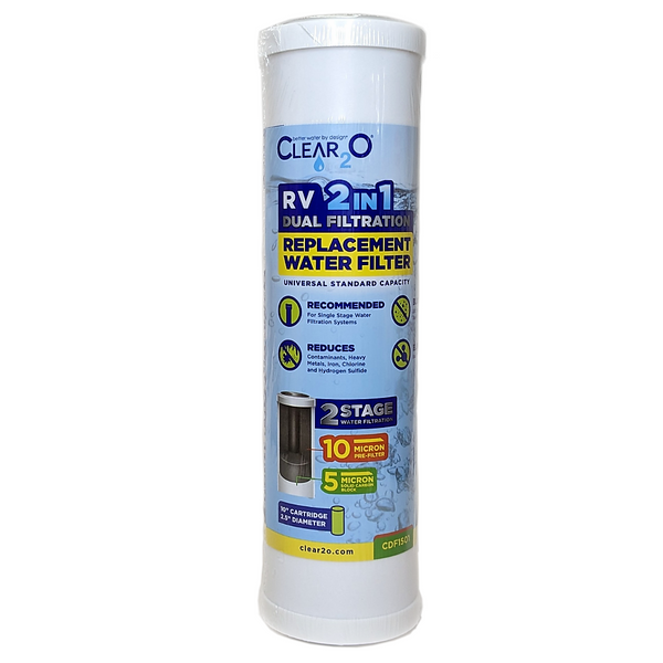 CLEAR2O® RV 2 IN 1 DUAL FILTRATION REPLACEMENT WATER FILTER - CDF1501 PRE-FILTER & CARBON FILTER