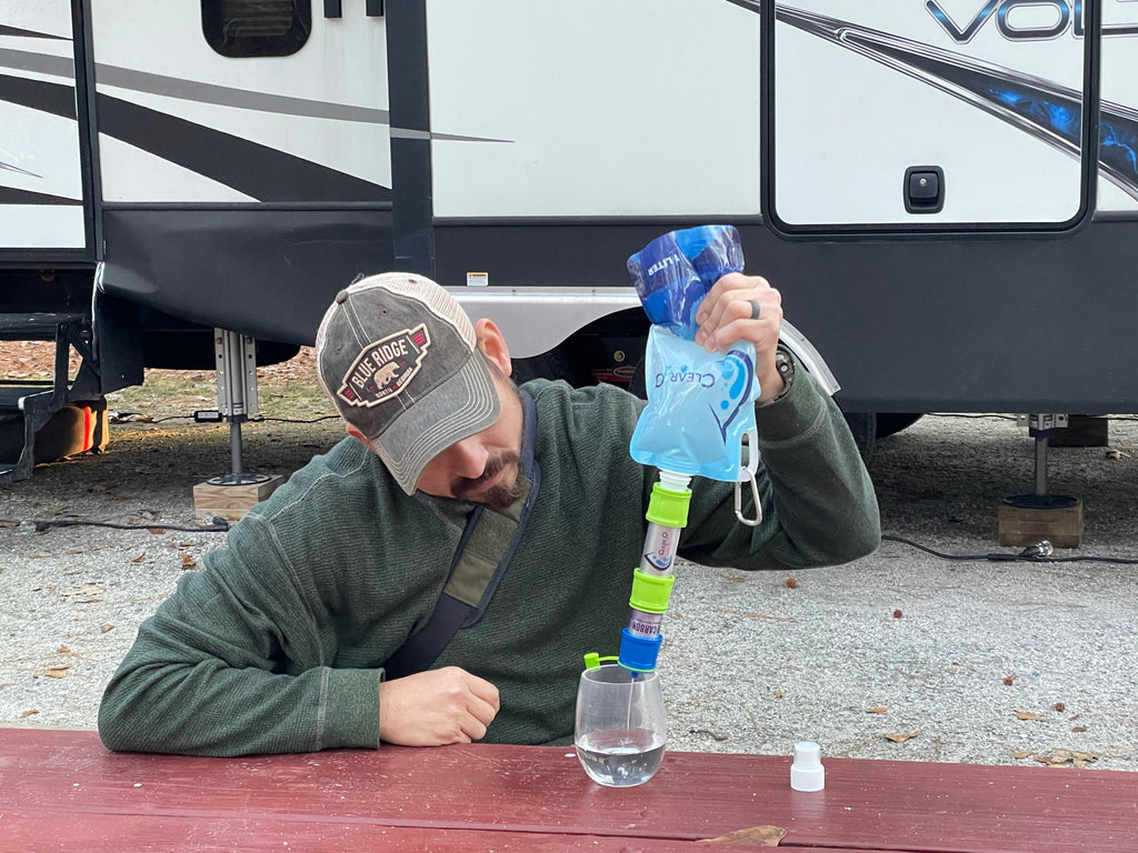 Collapsible Water Bottle with Carabiner in Marina